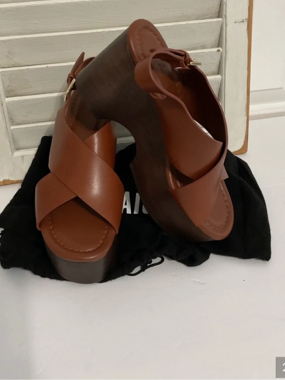 PAIGE Tan Brown Leather Platform Sandals
